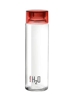 CELLO H2O Glass Fridge Water Bottle with Plastic Cap 920ml, Red | Leakproof &amp; Durable | Wide Mouth, Easy to Clean | Easy Grip Glass Water Bottle for Kitchen, Home, Office, Gym, Travel