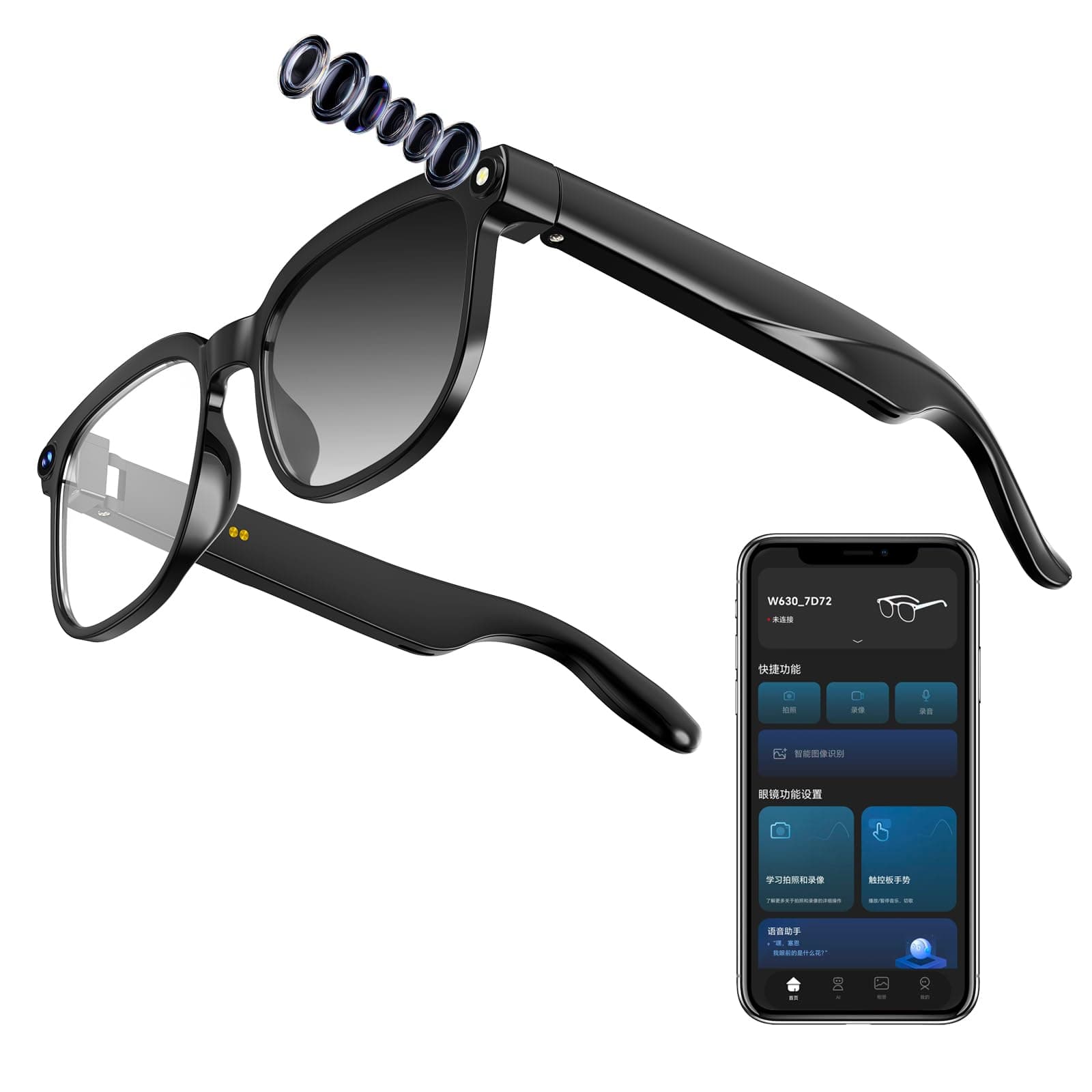 OICIIDO AI Smart Glasses with Camera and Bluetooth, 1080P HD Recording Glasses, Smart Translation Glasses, Real-time Translation, Suitable for Travel, Sports, and vlogging.