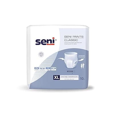 Seni Pants Classic Adult Diaper Pants (Pull-Ups), Breathable, Leak-Proof, with Wetness Indicator, Size XL, 10 Pcs per Pack
