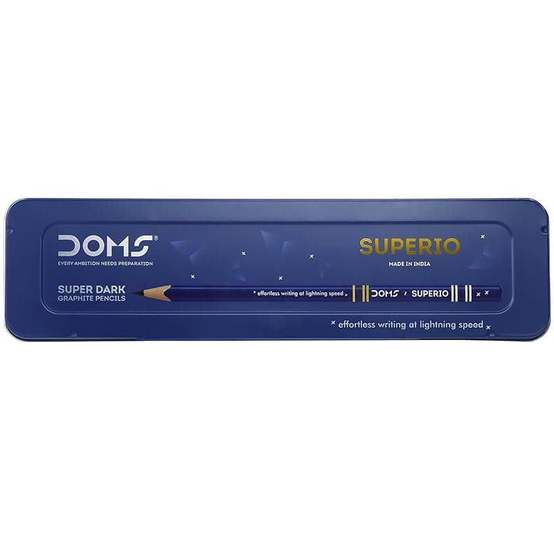 Doms Superio Super Dark Graphite Pencils Pack of 20 Pencils| With FREE 1 Eraser 1 Pencil Sharpner 1 Point Protection Cap &amp; 1 Cleaning Brush| With Storage Case Metal Body