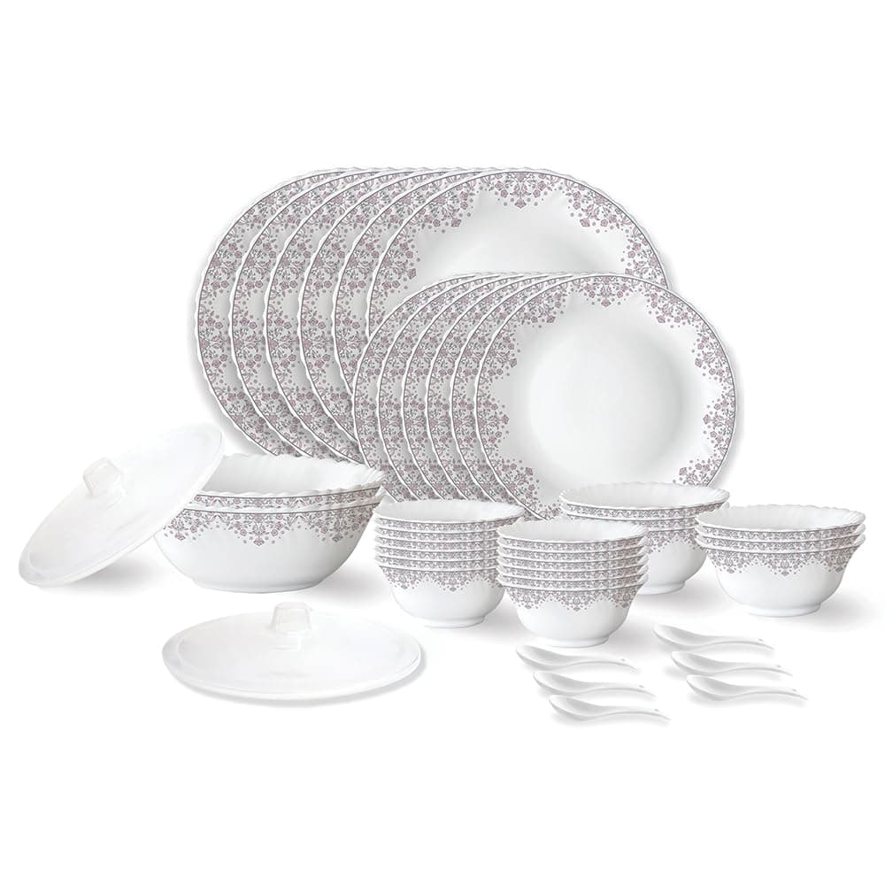 Larah by BOROSIL Lark Fluted Series Opalware Dinner Set | 40 Pieces for Family of 6 | Microwave & Dishwasher Safe | Bone-Ash Free | Crockery Set for Dining & Gifting | Plates & Bowls | White