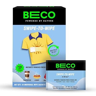 Beco Instant Stain Remover Wipes - Pack of 10 | On the Go Stain Remover Wipes | Swipe to Wipe Stains in 60 seconds