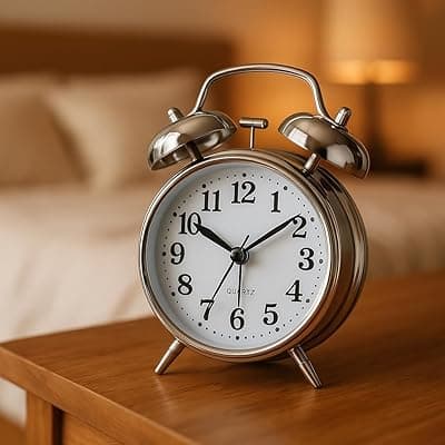 Retro Twin Bell Alarm Clock – Classic Metal Frame Table Clock with Night Backlight, Silent Sweep Movement, Loud Alarm for Heavy Sleepers, Ideal for Bedroom, Office, Living Room &amp; Home Décor (Silver)