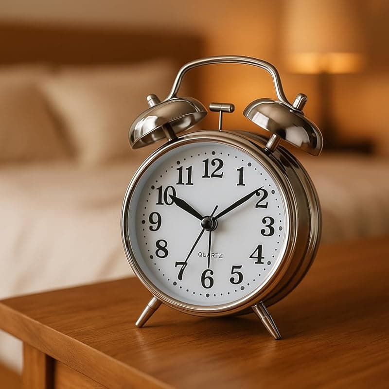 Retro Twin Bell Alarm Clock – Classic Metal Frame Table Clock with Night Backlight, Silent Sweep Movement, Loud Alarm for Heavy Sleepers, Ideal for Bedroom, Office, Living Room &amp; Home Décor (Silver)