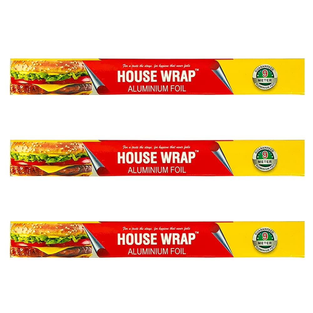 House Wrap Aluminium Foil Total 27 Meter for Food Packing, Cooking, Baking | Foil Paper for Food Wrap 11 Microns Thickness