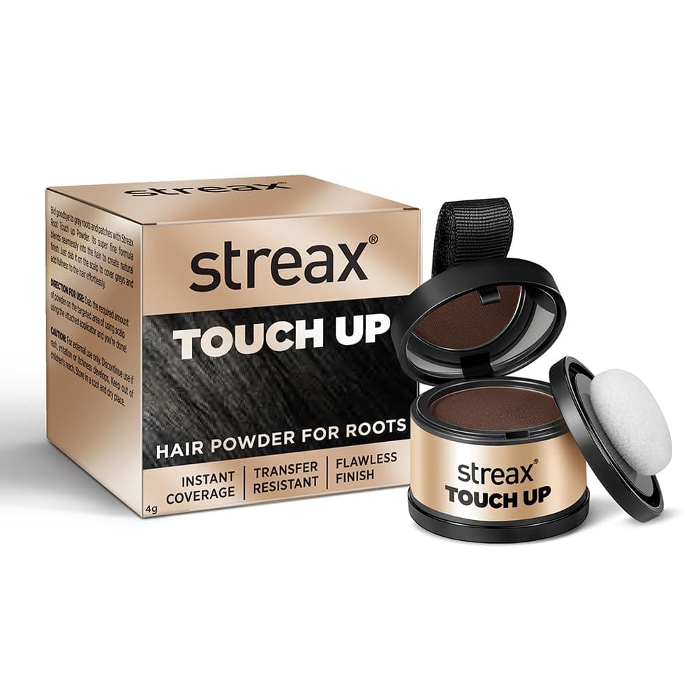 Streax Hair Root Touch Up for Grey Hair, Brown – 4gm | Root Touch Up Hair Powder I Covers Grey Hair & Bald Patches | Instant Hair Colour Touch Up, Root Concealer for Brown Hair