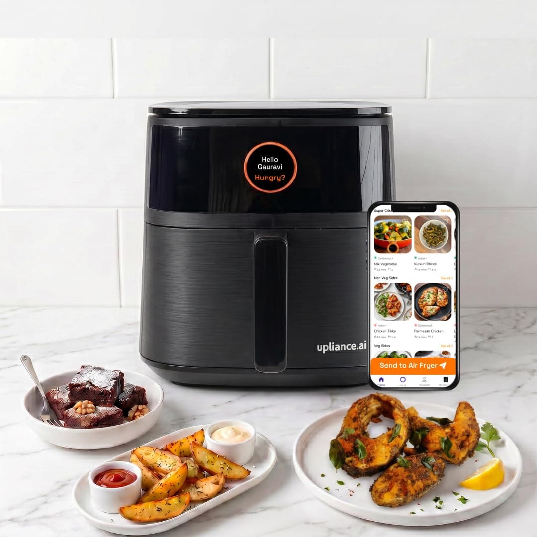 Upliance Smart Air Fryer 5L | Powered by UpAI | Photo to Air Fry | Send Settings from Phone | Reels to Air Fry | AMOLED Touchscreen Dial | 2 Year Warranty