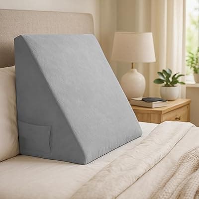Sleepsia Wedge Cushion | 1 Year Warranty | Wedge Pillows for Bed, Orthopedic Memory Foam Back Support Pillow for Bed | Acid Reflux, Pregnancy, GERD, Back &amp; Leg Support- Grey, 20" Lx17.4 Wx10 H