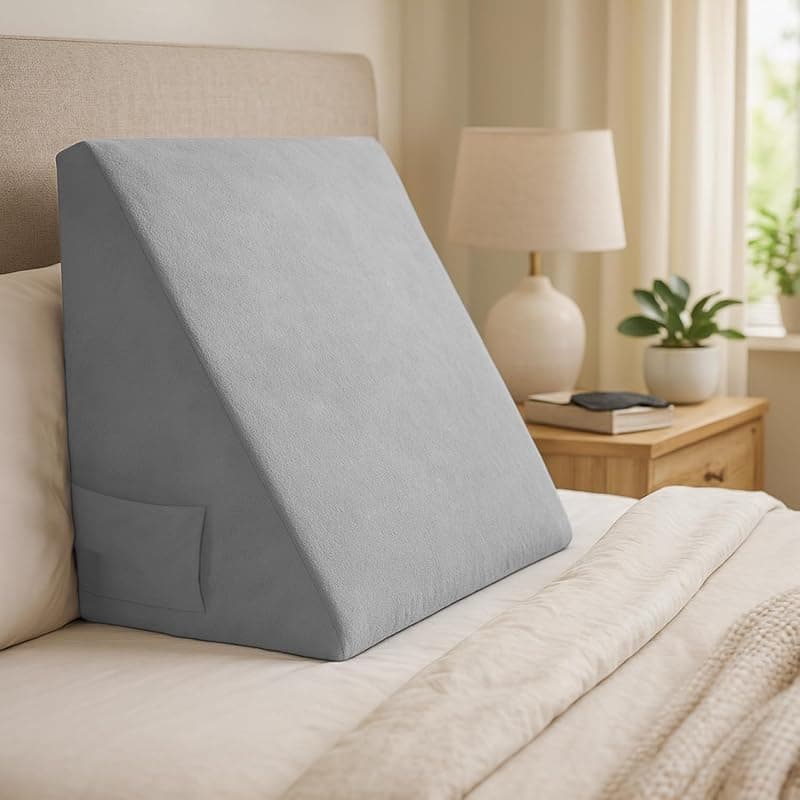 Sleepsia Wedge Cushion | 1 Year Warranty | Wedge Pillows for Bed, Orthopedic Memory Foam Back Support Pillow for Bed | Acid Reflux, Pregnancy, GERD, Back &amp; Leg Support- Grey, 20" Lx17.4 Wx10 H