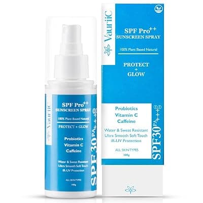 Sunscreen Spray SPF-30 PA+++ 100 ml | For UVA &amp; UVB Protection | No White Cast | Broad Spectrum | Blue Light Protection | Brightens &amp; Hydrates Skin | Skin Sun Protection Spray | with Probiotics | Vitamin C &amp; Caffeine | Water &amp; Sweat Resistant | Non-sticky | Oil Free | Transparent &amp; Lightweight | No Parabens | No Sulphates | Women &amp; Men | All Skin Types | 100ml