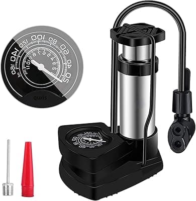 Portable High Pressure Foot Air Pump Heavy Compressor Cylinder With Pressure Gauge Floor Pump For Motorbike, For Cars, Bicycle, Football, Cycle Pump., Black - 100 Cfm