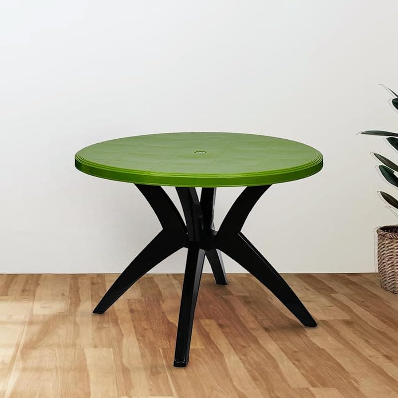 Nilkamal Meridian Kross Leg Plastic Dining Table |3-Year Warranty| for Dining Room | Ideal for Indoor &amp; Outdoor | Perfect, Office, Hotel, Café and Restaurants | 1 Dining Table (Green &amp; Black)