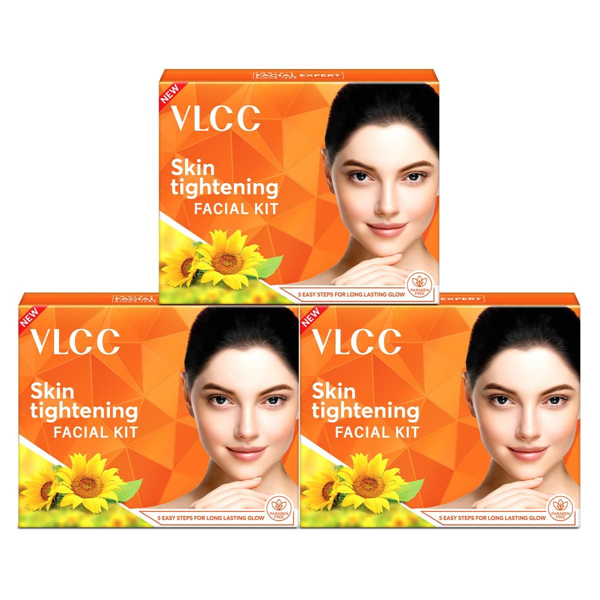 VLCC Skin Tightening Facial Kit - 25g X 3 (75g) (Pack of 3) | Skin Elasticity Facial | Helps Remove Toxins and Reduces Blemishes | With Berberry, Wheatgerm, Carrot Extract, and Geranium