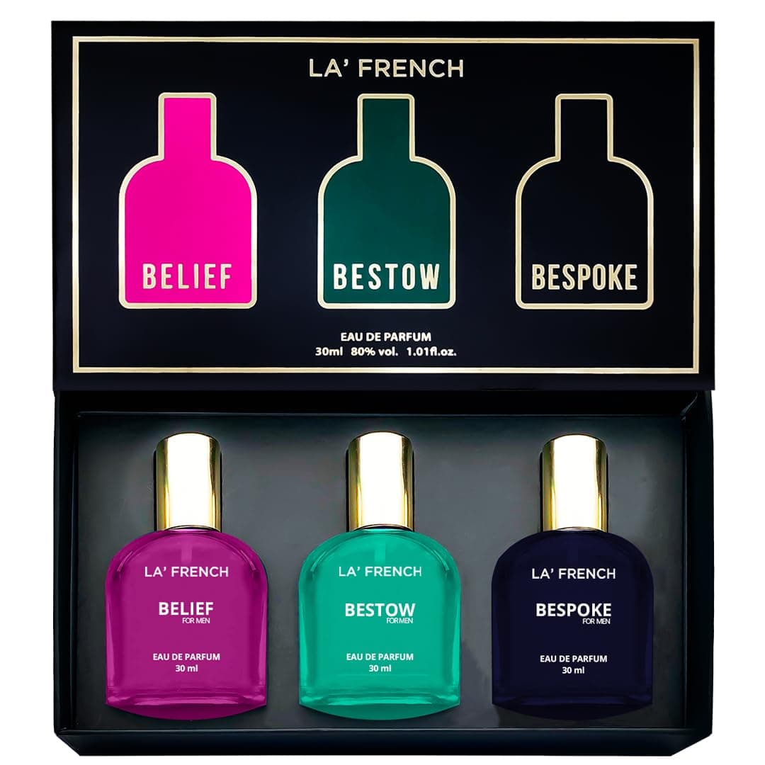 La French Man Perfume Gift Set 3 x 30 ml for Men | with Belief Bestow Bespoke Perfume | Woody, Citrusy Long Lasting EDP Fragrance Scent Best Gift Hamper Set for Men