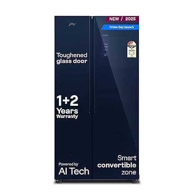 Godrej 600L 3Star | 1+2 Year Additional Warranty | Smart Convertible Zones | Toughened Glass Door | Frost Free Inverter Side By Side Refrigerator (2025 Model, RS EONVELVET 646C RIT SM BL, Storm Blue)