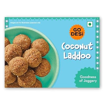 GO DESi Coconut Laddoo, Made with Jaggery, Nariyal Ladoo, Laddu, Sweets Indian Mithai, Gift pack, 200/250 grams