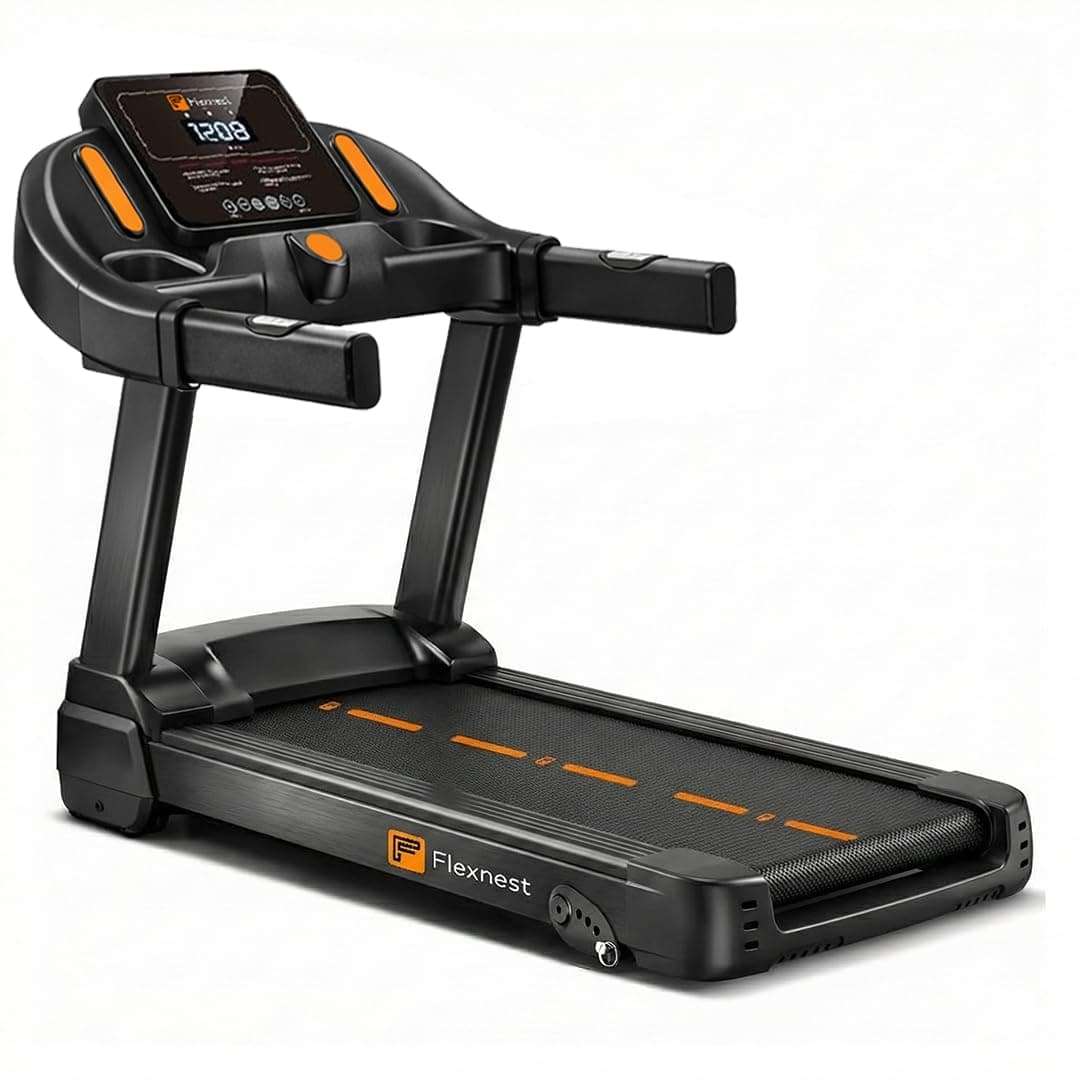 Flexnest Flextread EZ Treadmill for Home Use – 4.5HP BLDC Motor, 14 km/h Speed, 120kg Capacity, Manual Incline, Bluetooth Speaker, 500+ Classes & Virtual Walks – Black