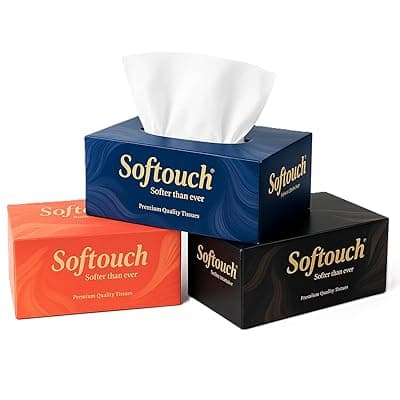 Softouch 2 Ply Face Tissue Paper Box | 200 Pulls – 400 Sheets Each | Set of 3 Boxes | Ultra Soft &amp; Absorbent | Facial Tissues for Home, Office, Car | Multicolour Pack