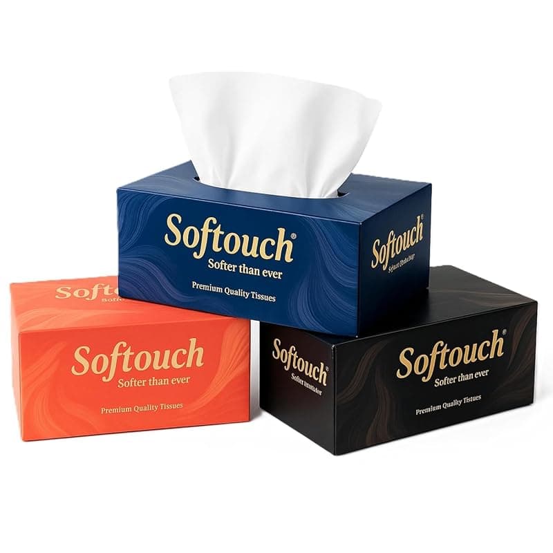 Softouch 2 Ply Face Tissue Paper Box | 200 Pulls – 400 Sheets Each | Set of 3 Boxes | Ultra Soft &amp; Absorbent | Facial Tissues for Home, Office, Car | Multicolour Pack
