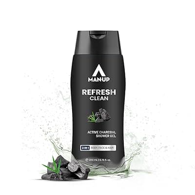 Man-Up Refresh Clean Active Charcoal Shower Gel For Deep Pore Cleaning 3 IN 1 Body, Face &amp; Hair, Removes Dirt, Acne Control, Dark Spot &amp; Oil Control, Anti-Pollution Shower Gel for Men- 200ml
