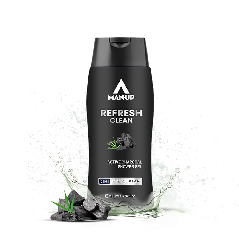 Man-Up Refresh Clean Active Charcoal Shower Gel For Deep Pore Cleaning 3 IN 1 Body, Face &amp; Hair, Removes Dirt, Acne Control, Dark Spot &amp; Oil Control, Anti-Pollution Shower Gel for Men- 200ml