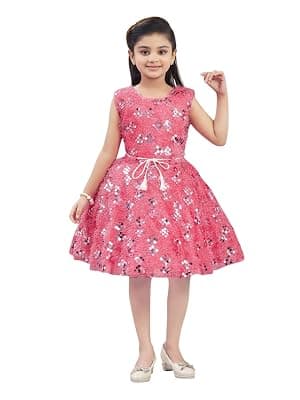 Aarika Girls Gajri Colour Sequin Embellished Winter Fur Frock