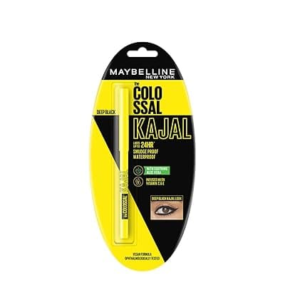 Maybelline New York Intense Colour Colossal Kajal, Black, Matte Finish, Stay Up To 24 Hours, Water-proof, Smudge Resistant, Infused With Aloe Vera &amp; Vitamin C and Vitamin E | 0.35g