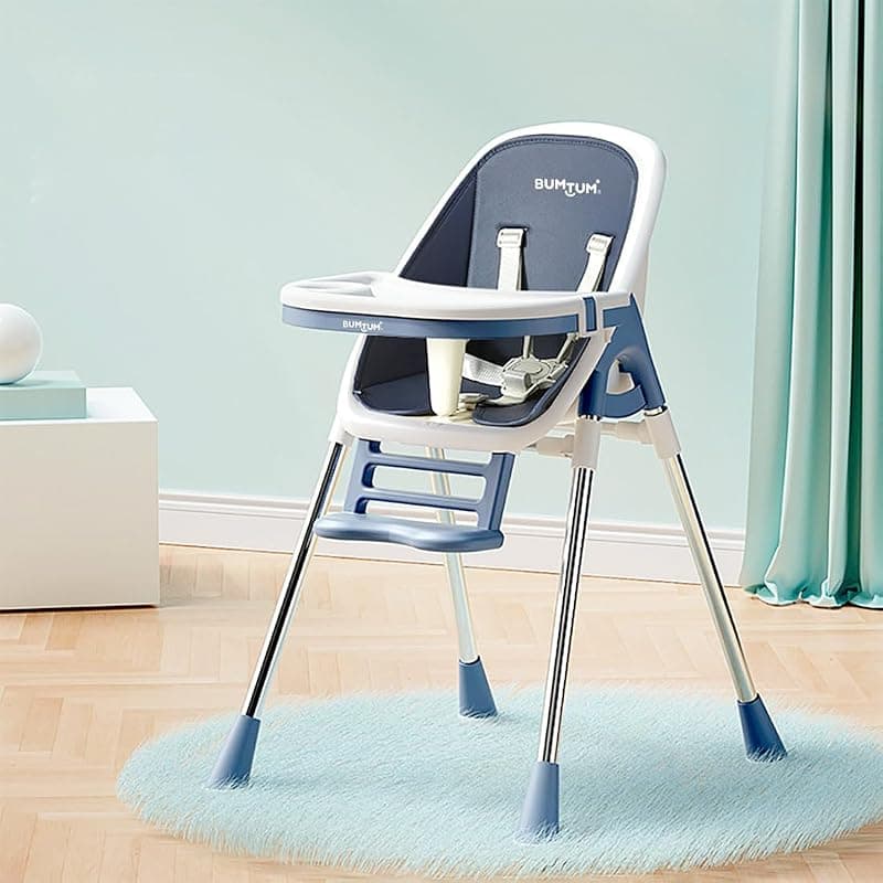 BUMTUM Baby High Chair 4 in 1 Convertible Folding with Footrest, Convertible to High Chair, Low Chair, Feeding Seat with Cushion pad (Blue) - Foam, Plastic, Metal, 6.29 X 11.41 Inch
