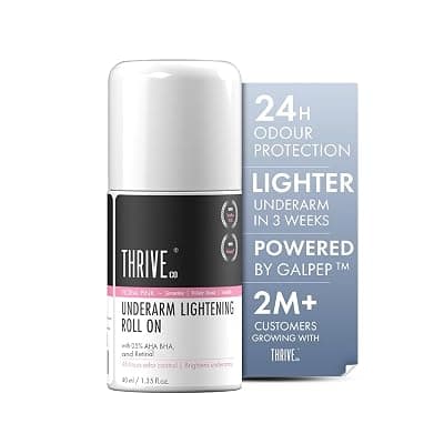 ThriveCo Underarm Lightening Roll-On with 5% AHA BHA &amp; Retinol – 24H Odour Control, Brightens Underarms &amp; Reduces Discolouration for Smooth &amp; Even Skin, For Men &amp; Women | 40 ml (Floral Pink)