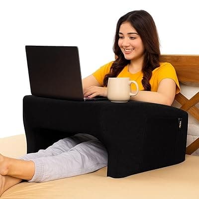 Portia Lap Desk Pillow (68 x 58 Cms) – Portable Laptop Table for Bed, Sofa, or Floor | Ergonomic Design with Armrests for Gaming, Reading, Studying &amp; Working (Grey)