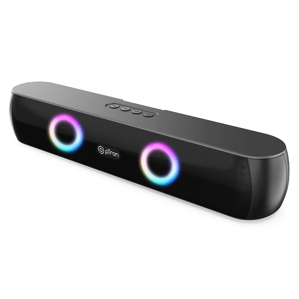 pTron Fusion Beam V2 16W Bluetooth Soundbar Speaker, Stereo Sound, RGB Lights, Metal Grill, Soundbar for Phone/TV/Laptop/Tablets, BT5.3/Aux/TF Card/USB Playback & TWS Feature (Midnight)