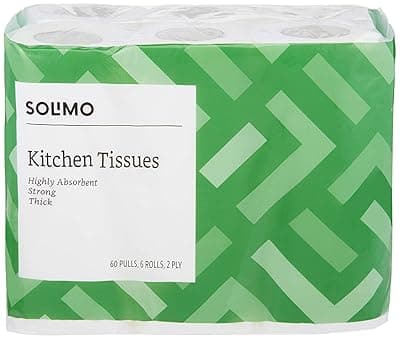 Amazon Brand - Solimo 2 Ply Kitchen Tissue/Towel Paper Roll | 360 Pulls | 60 Pulls X 6 Rolls | Soft and Highly Absorbent | 100% Natural Virgin Cellulose Fiber