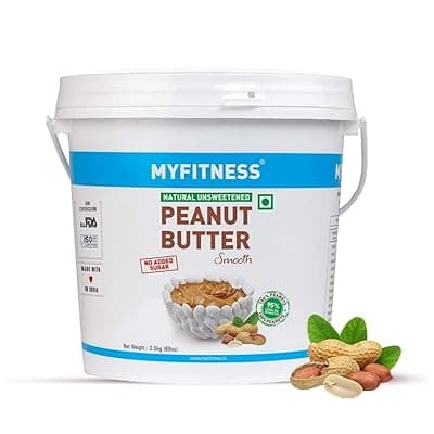 MYFITNESS All Natural Peanut Butter smooth 2.5kg | 100% Roasted Peanuts | 25g Protein | Tasty Nut Butter | No Added Sugar &amp; Salt | No Palm Oil | Zero Cholesterol | Unsweetened Peanut Butter Creamy