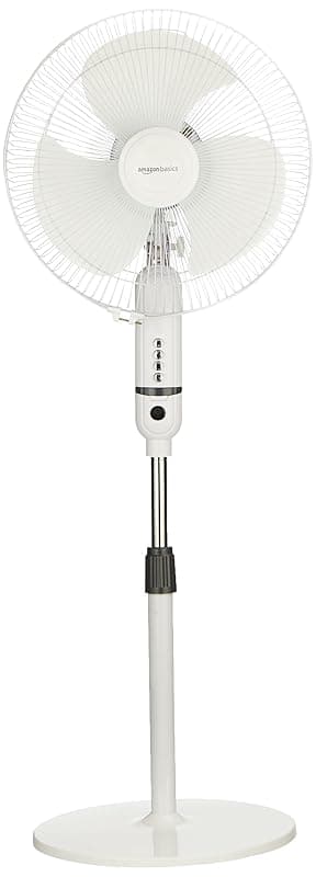 amazon basics High-Speed Oscillating Pedestal Fan I 3 Adjustable Fan Speeds | Rust Resistant Body, Adjustable Length | RPM 2200 | 400mm Sweep Length (White)
