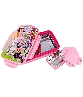 CELLO HI-Lunch Big Deluxe Insulated Lunch Box with Inner Steel and Stainless Steel Veg Box, Attractive Fairies Print, Pink