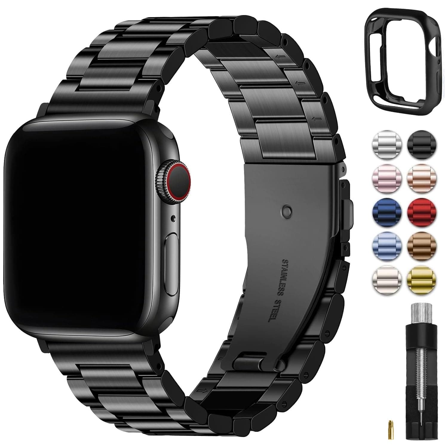 Fullmosa Metal Strap with Case Compatible for Apple Watch Strap 38mm 40mm 41mm 42mm 44mm 45mm 46mm 49mm[NO WATCH], Steel iWatch Band for Apple Watch Ultra3/2/1 SE3/2/1 Series 11/10/9/8/7/6/5/4/3/2/1