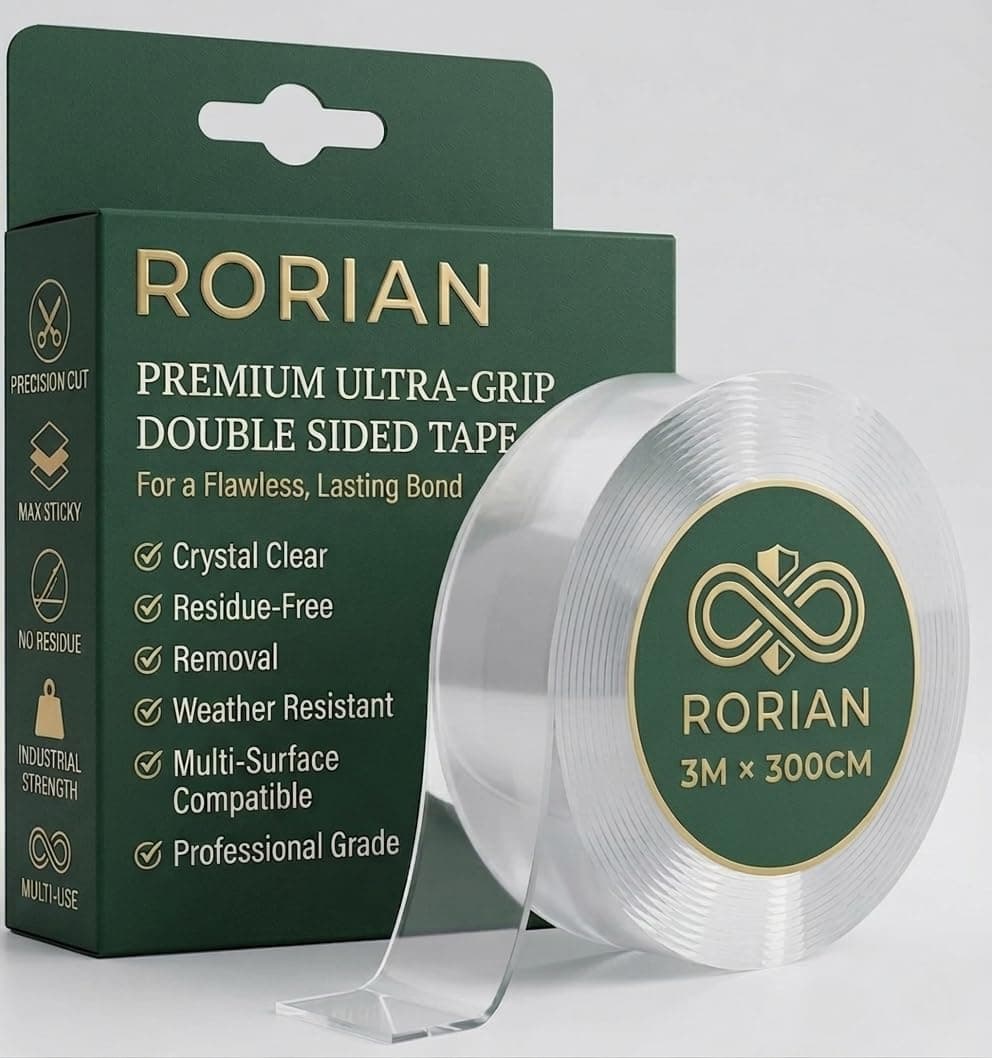 Rorian Double Sided Tape Heavy Duty, 3 Meter Clear Mounting Tape, Removable Multipurpose Nano Gel Tape for Walls, Home, and Office Decor (Pack of 1)