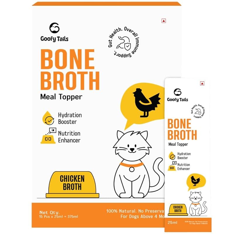 Goofy Tails Chicken Bone Broth for Cats 25 ml (25ml X 15 Pack), Human Grade, Preservative Free, Gut Friendly Cat Food Topper, Cat Supplements with Natural Collagen