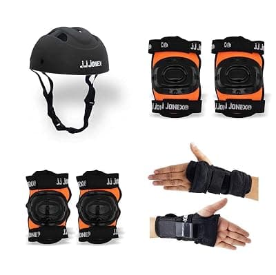 JJ JONEX Protective Set Skating and Cycling for Age 8 to 11 Years Skating Guard Combo (Medium, Black/Orange) (MYC)