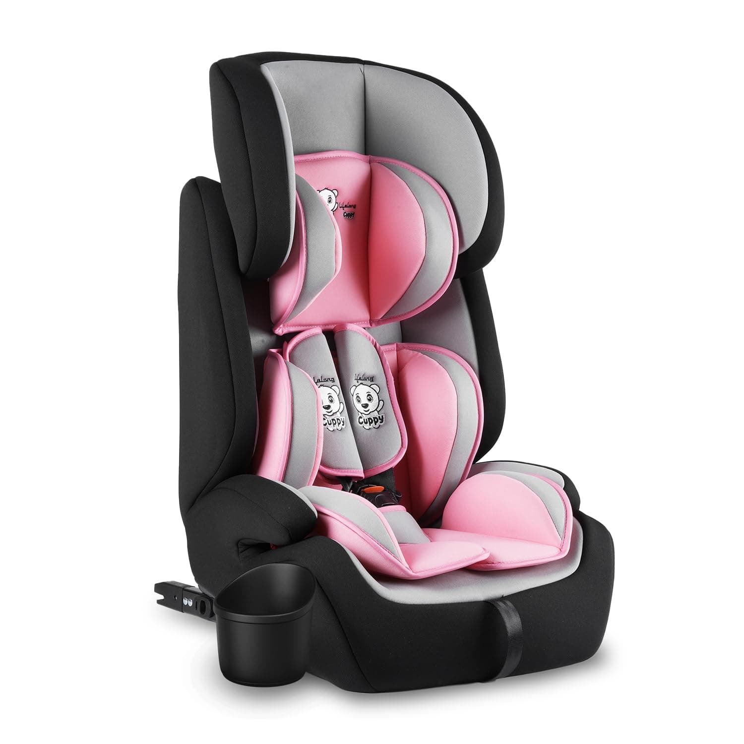Lifelong Cuppy 2-in-1 Car & Booster Seat for Baby & Kids, Isofix & Non-Isofix Compatible, 9 M-12 Yrs, ECE R44/04 Safety, Adjustable Headrest, Washable Cushion, 5-Point Harness, Cup Holder (LLCCS021)