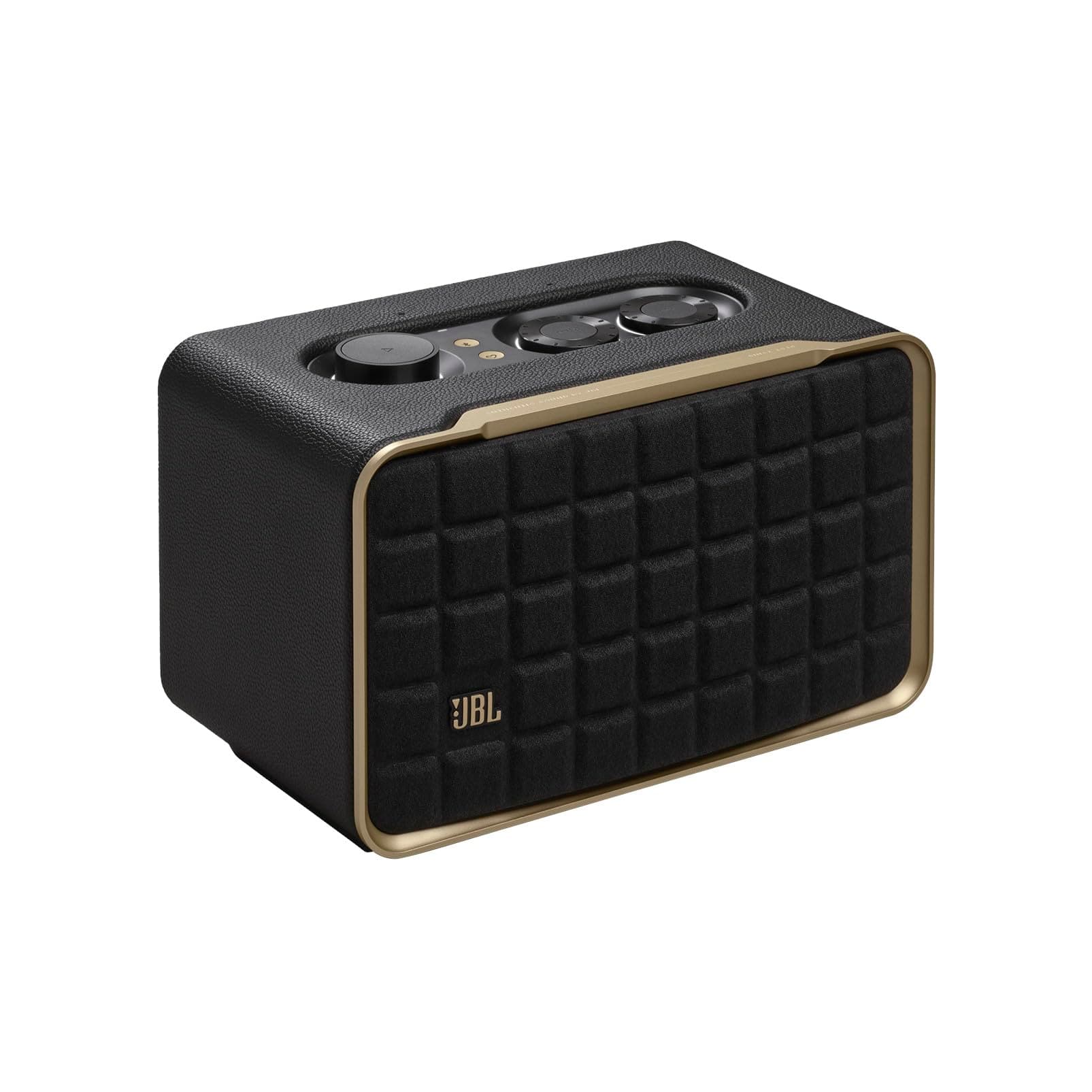 JBL Authentics 200, Smart Home WiFi Speaker and Music Streaming, Voice Assist and Bluetooth Connectivity, Automatic Calibration, Compatible with Google Home & Amazon Alexa, Retro Design in Black