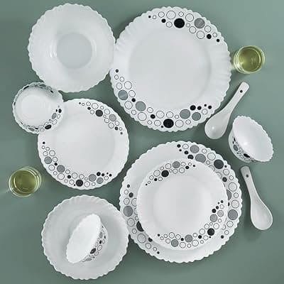 Larah by Borosil Luna Silk Series Opalware Dinner Set | 35 Pieces for Family of 6 | Microwave & Dishwasher Safe | Bone-Ash Free | Crockery Set for Dining & Gifting | Plates & Bowls | White