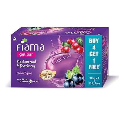 Fiama Gel Bar Soap Blackcurrant And Bearberry 625g (125gx5) For Radiant Glowing Skin, With Skin Conditioners, All Skin Types, For Women & Men