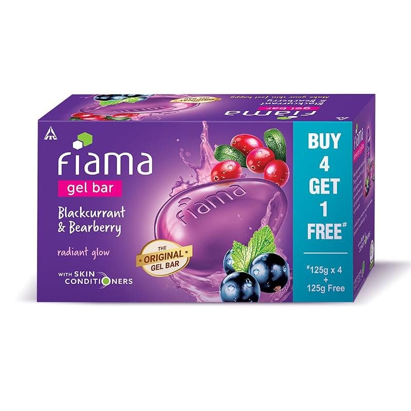 Fiama Gel Bar Soap Blackcurrant And Bearberry 625g (125gx5) For Radiant Glowing Skin, With Skin Conditioners, All Skin Types, For Women & Men