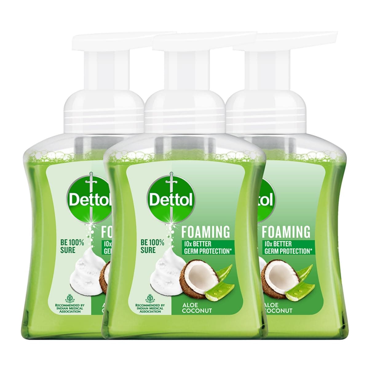 Dettol Foaming Handwash Pump - Aloe Coconut (Pack of 3-250ml each) | Rich Foam | Moisturizing Hand Wash | Soft on Hands