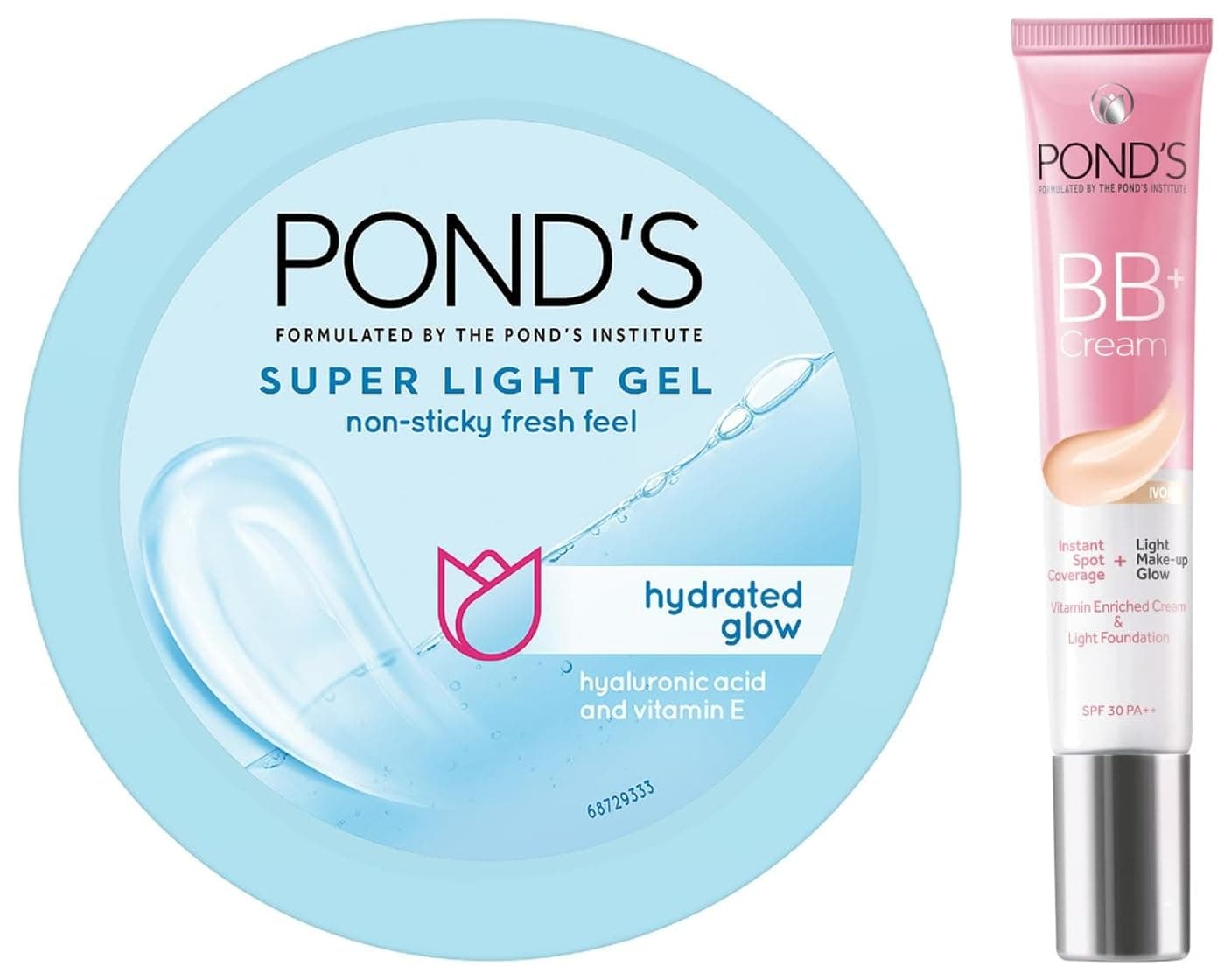 Pond's Super Light Gel Oil Free Moisturiser With Hyaluronic Acid + Vitamin E, 200 ML&POND'S BB+ Cream, Instant Spot Coverage + Light Make-up Glow, Ivory 18g