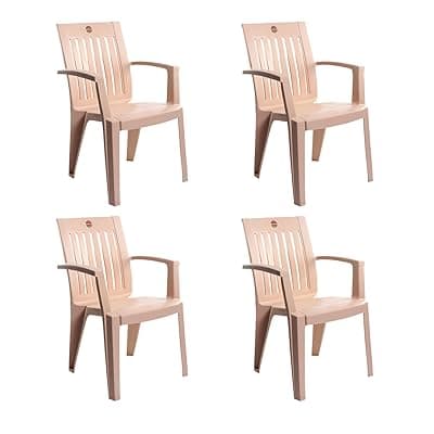 Cello Prominent Set of 4 Chairs (Beige) | Strong and Durable | Easy to Clean | Chair for Living Room, Bed Room, Kitchen, Office Room, Outdoor | 3 Years Warranty