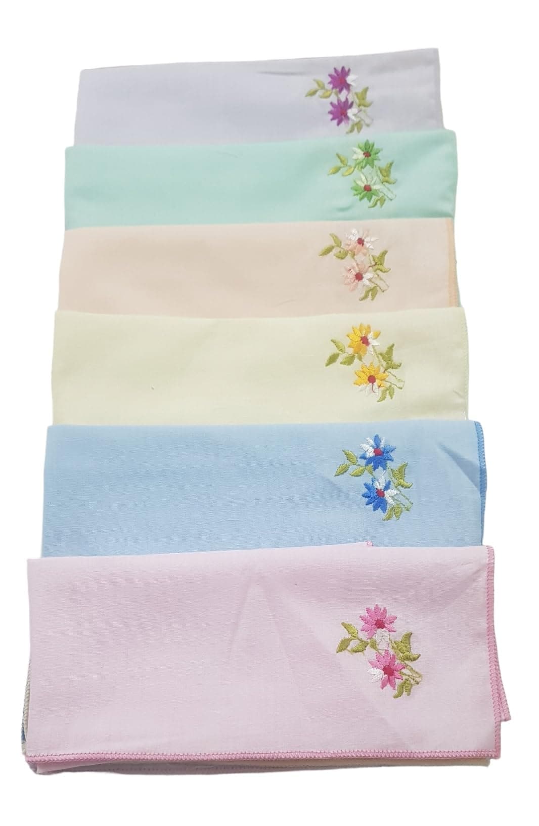 ANVIK Women/Lady Cotton Embroidery Floral Handkerchief .Hanky for Kids Girls for School Size 33cm by 33 cm (Multicolour) Pack of 6