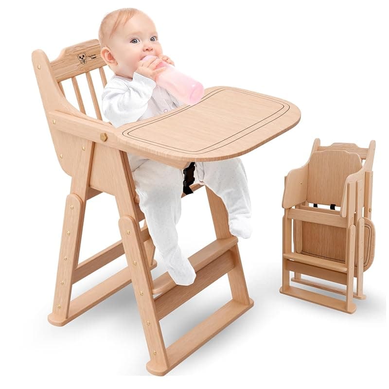 Lifelong Cuppy Premium Wooden High Chair &amp; Baby Eating Food Chair for Kids 0-5 Years, Easy Fold Feeding &amp; Dining Chair, 5-Point Harness for Safe Mealtime
