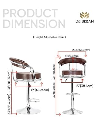 Da URBAN® Classic Height Adjustable &amp; Revolving Bar Stool/Kitchen Chair (Brown) (1 Pc) Leatherette, 48 D x 52 W x 81 H Cm
